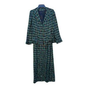 C. Capriotti 80's Silk Blend Black, Green & Gold Long Skirt & Blazer Suit Sz 4